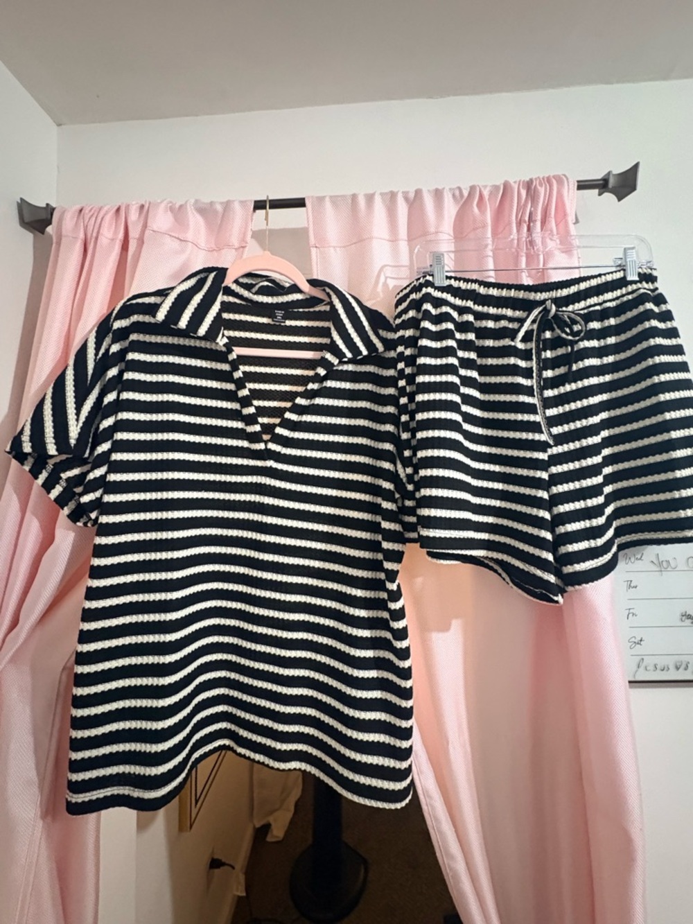 SHEIN Black & White Striped Knit Short Set